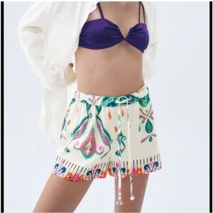 Zara Printed Linen Shorts XS
